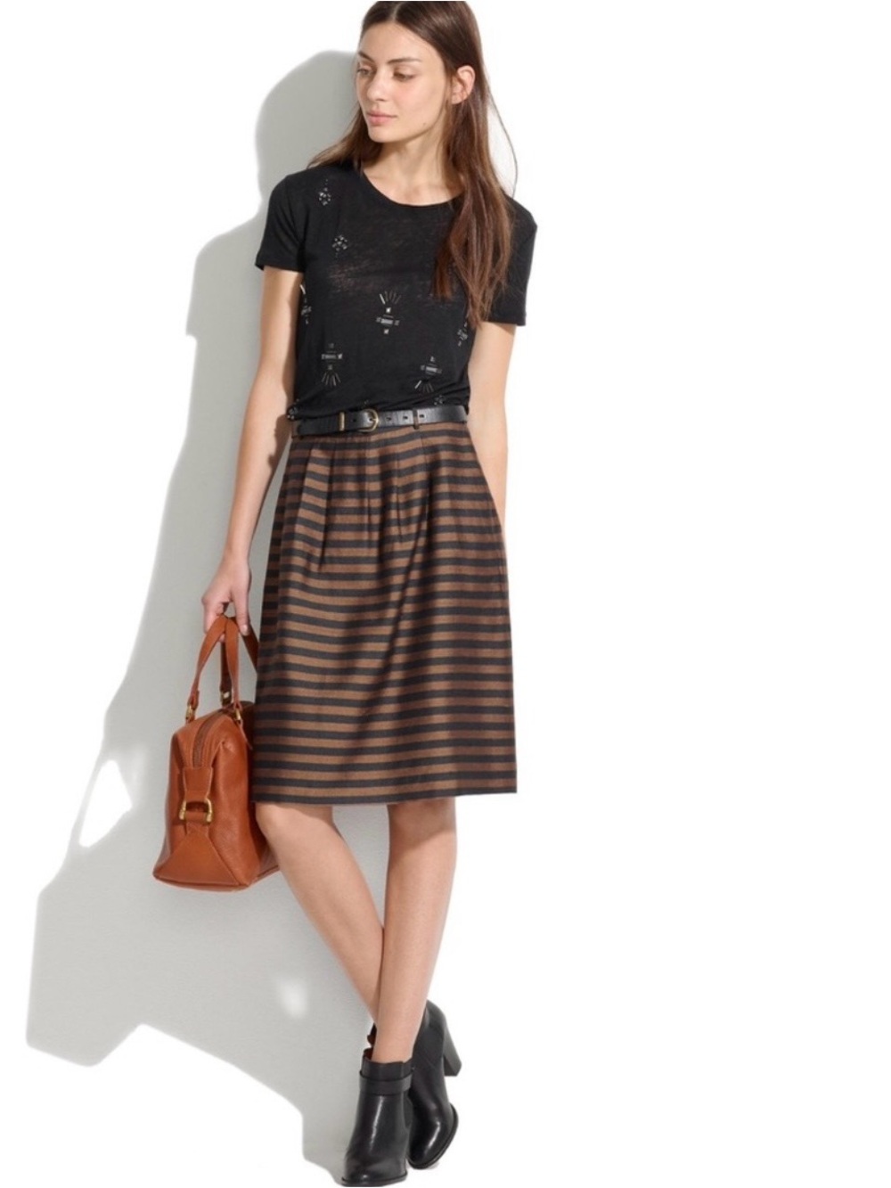 Madewell Linen & Silk Striped A-line Skirt - EUC